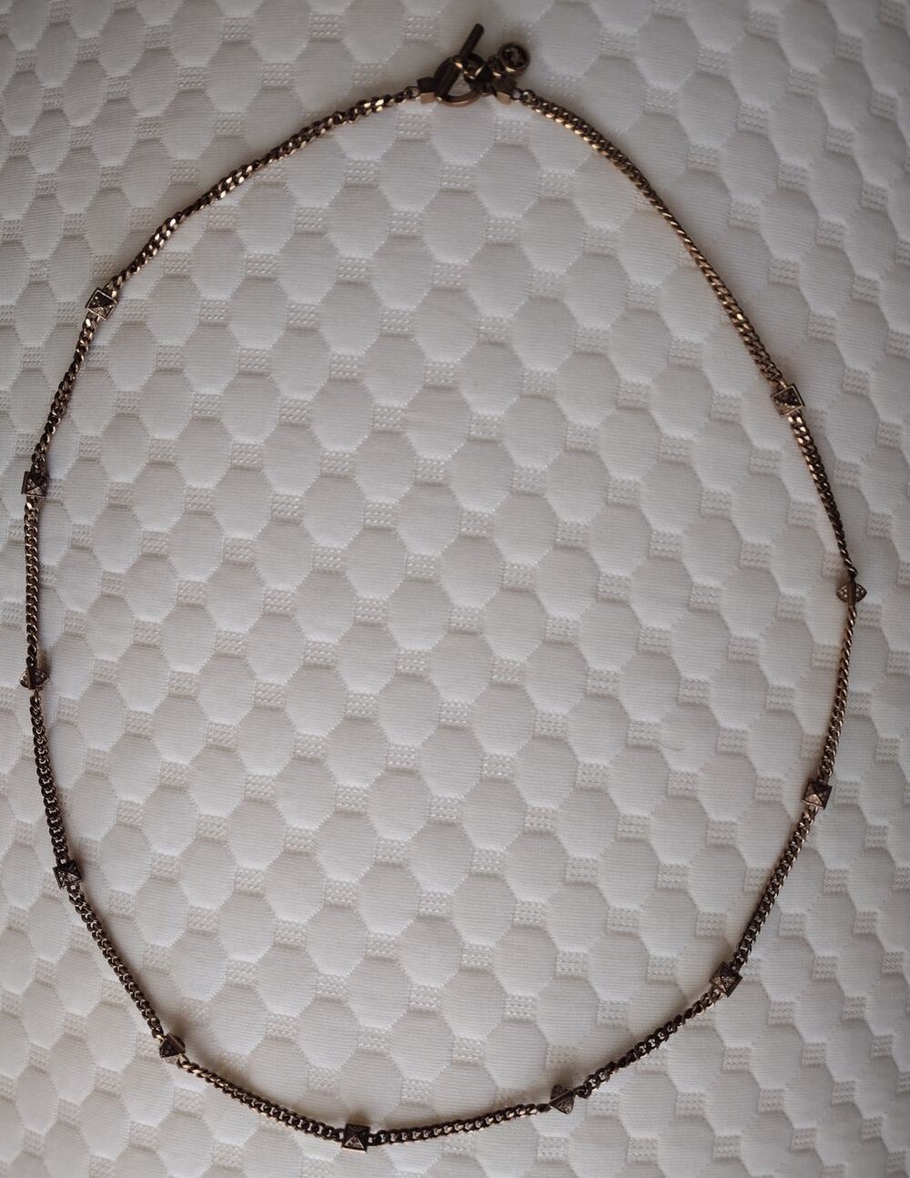 Michael Kors Gold-Tone Curb Chain Toggle Necklace with MK Logo Charm
